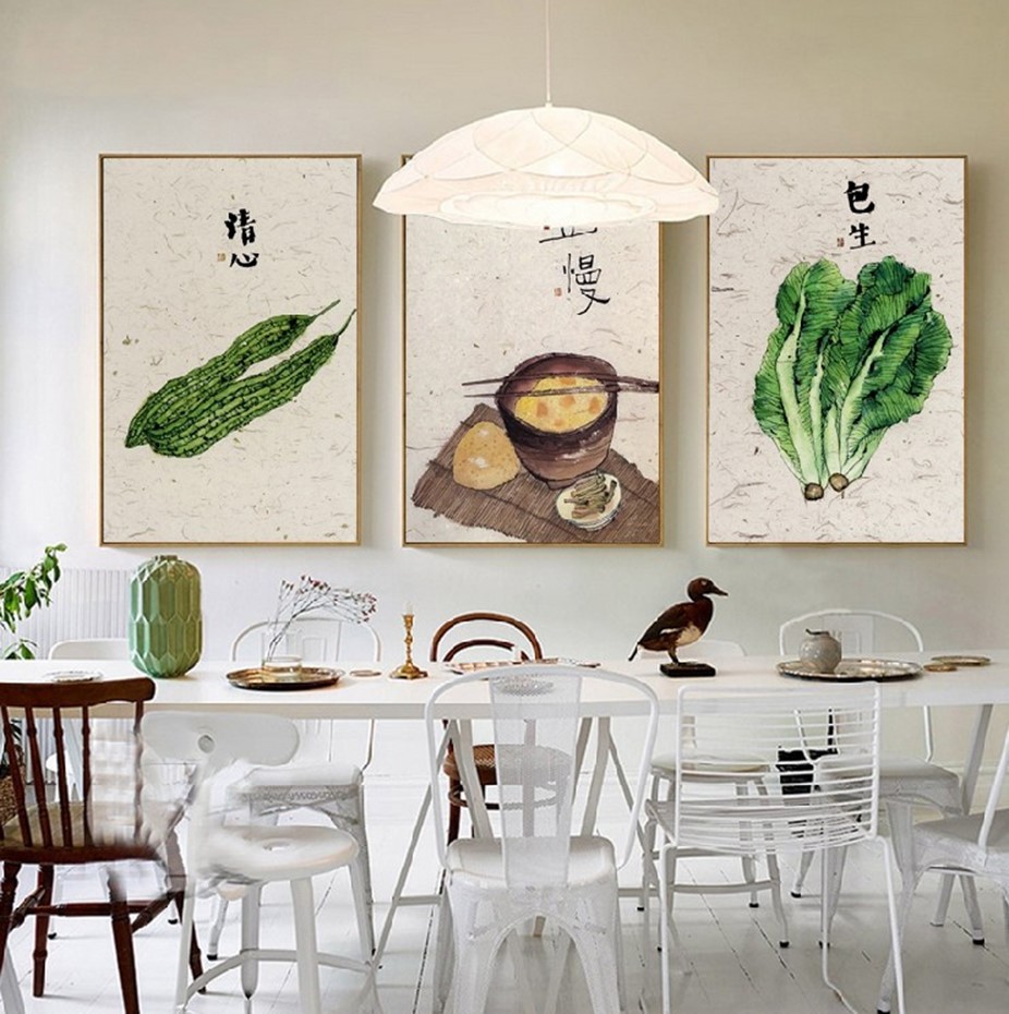 北欧现代小清新白菜粥黄瓜 客厅卧室餐厅三联高清装饰画芯素材打印图片H11125