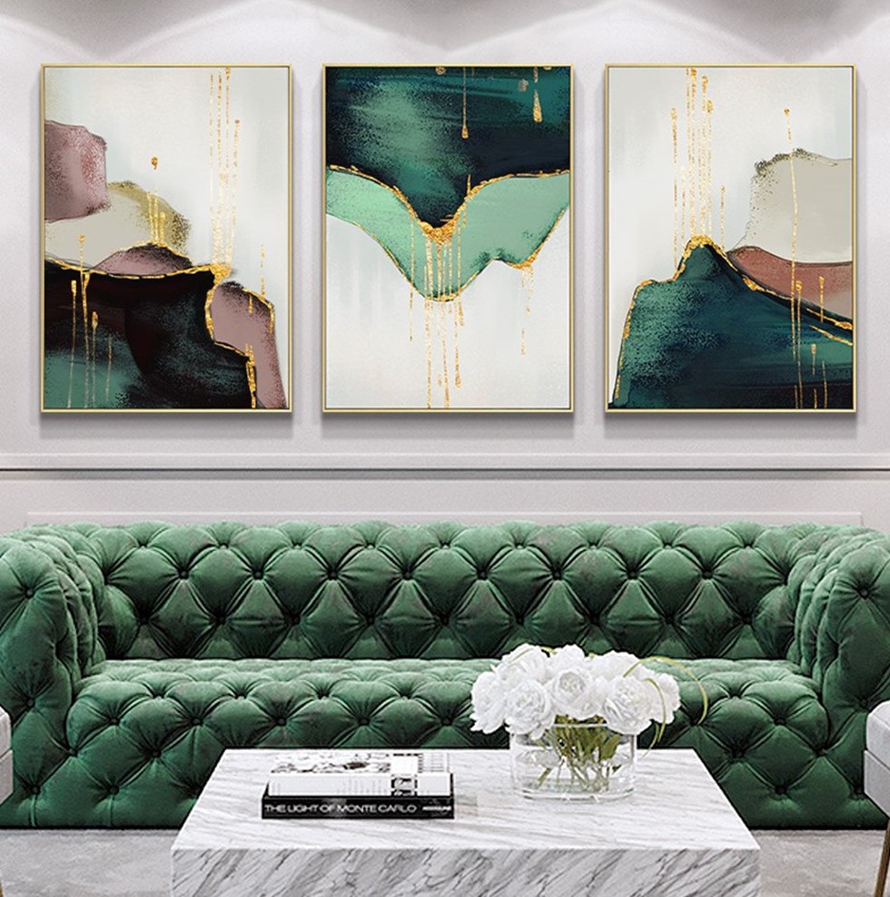 s北欧现代抽象流金岁月 客厅卧室餐厅三联高清装饰画芯素材打印图片H21052