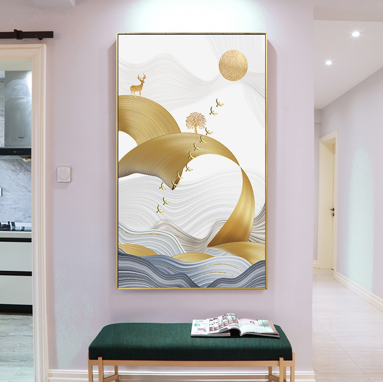 s北欧现代玄关麋鹿 客厅卧室餐厅三联高清装饰画芯素材打印图片H11558