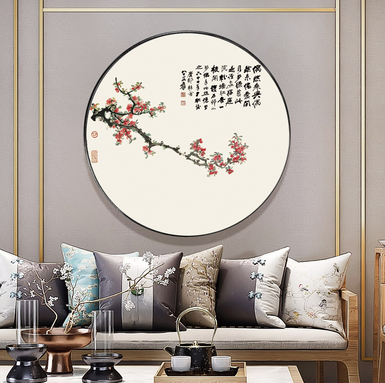 s新中式圆形装饰画梅花晶瓷画玄关餐厅H61275