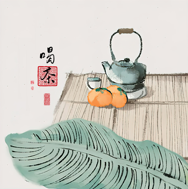 新中式水墨茶壶喝茶休闲