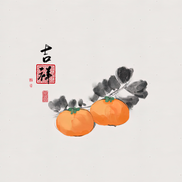 新中式水墨柿子吉祥